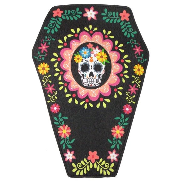 Sugar Skull Coffin Convertible Backpack Black Halloween Purse Bag Day Dead Gift main image 5